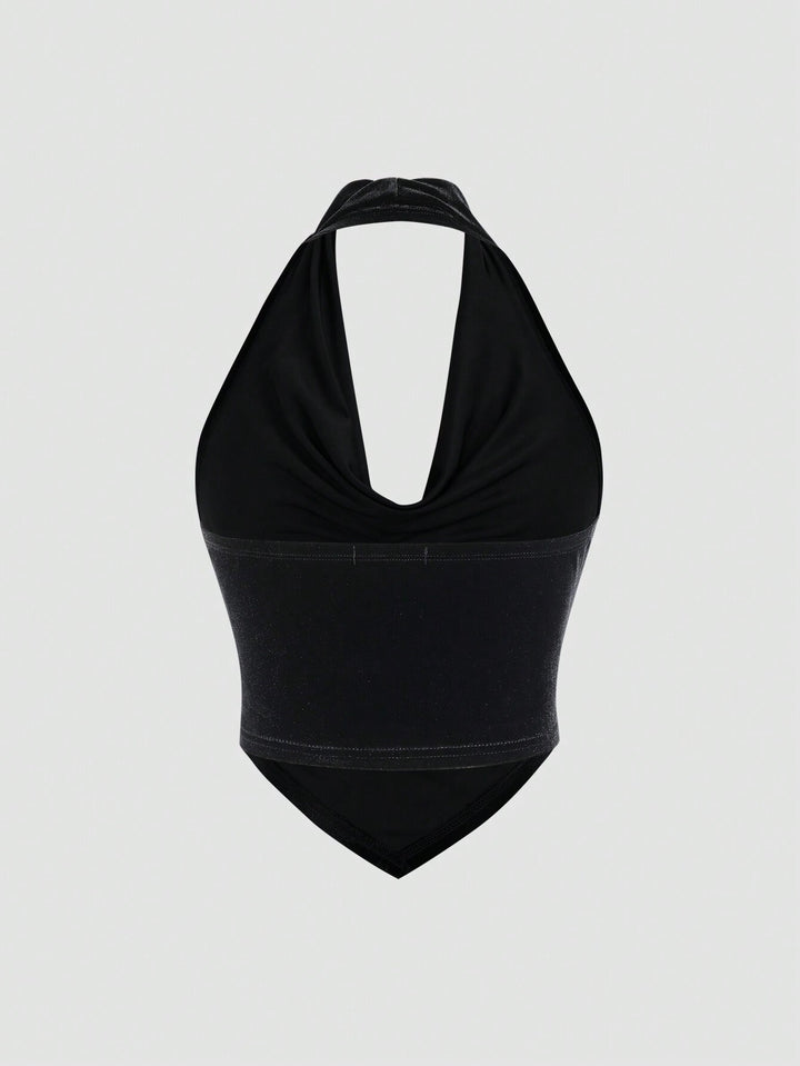 Black Cowl Neck Asymmetrical Top