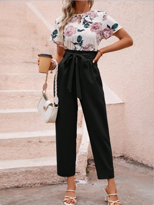 Black Printed Top With Solid Trouser Co-Ord Set