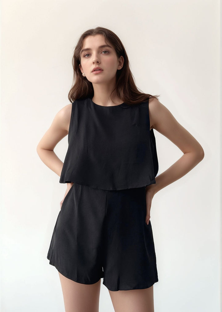 Black Sleeveless Top With Short Coord Set