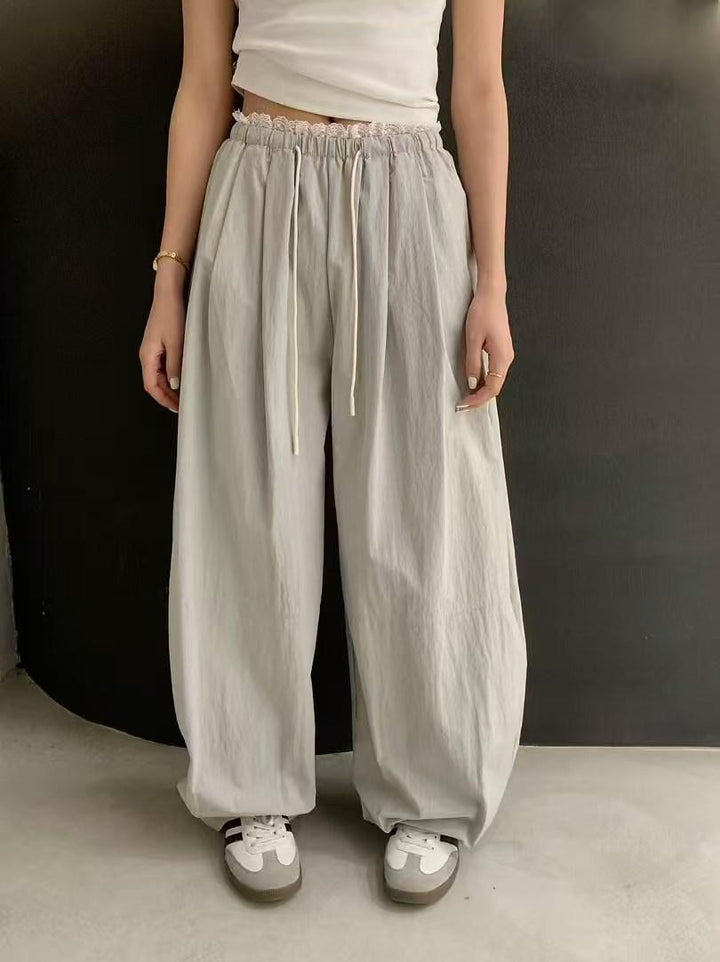 Grey Frill Waist Cargo Pants