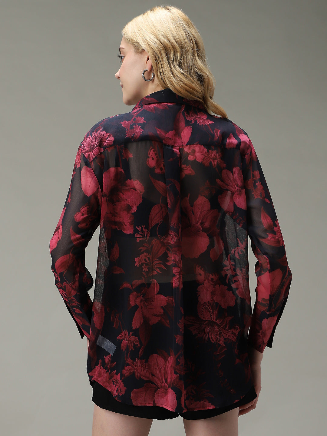 Black Printed Longline Shirt