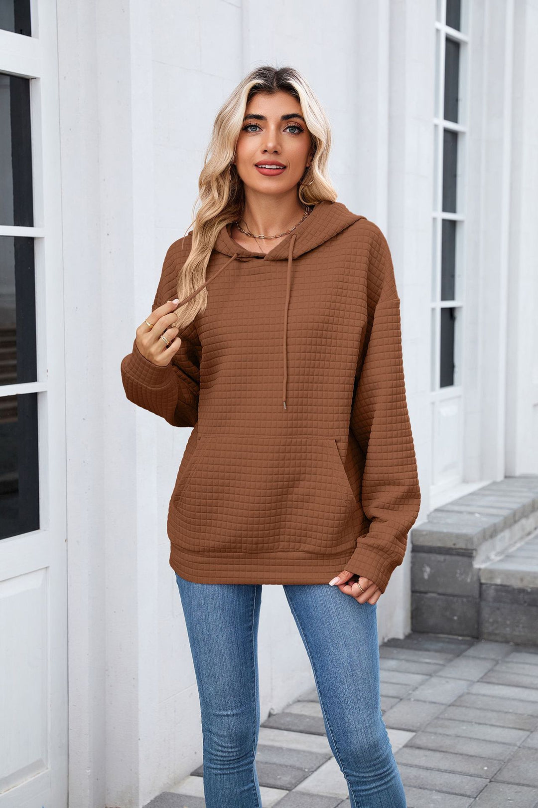 Brown Full Sleeves Solid Hoodie