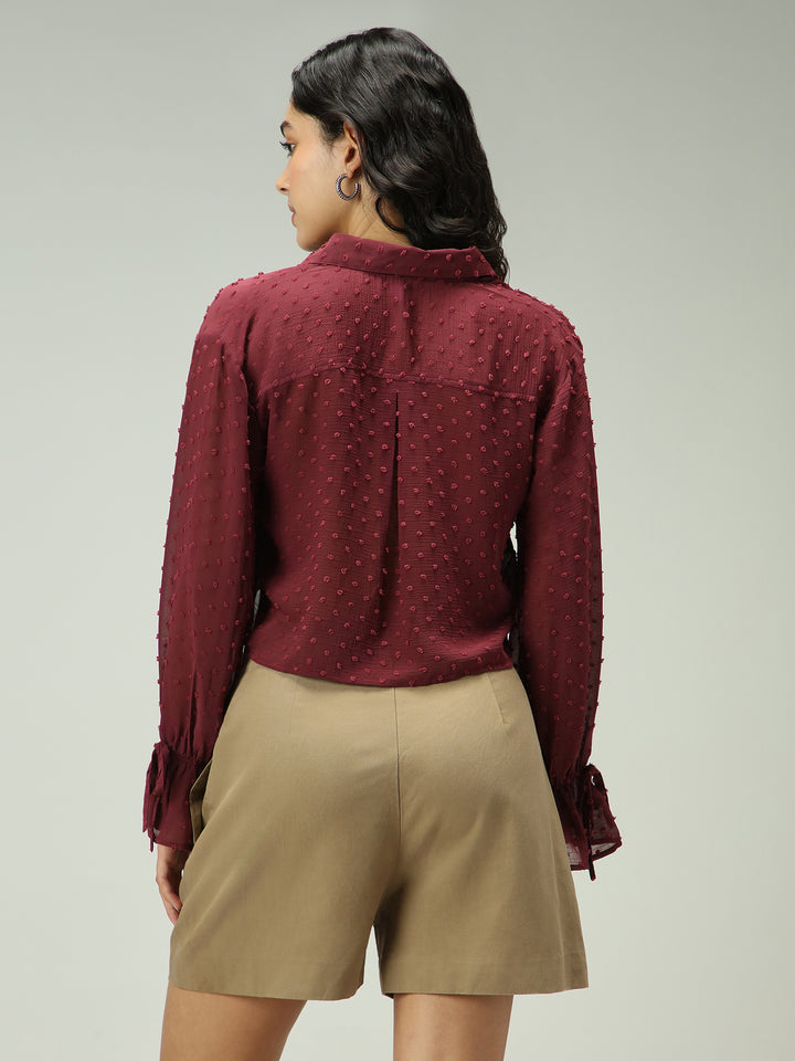 Maroon Self Design Textured Shirt