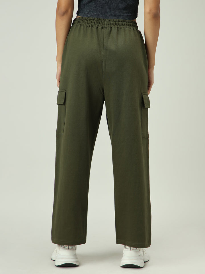 Olive Cargo Pocket Wide Leg Sweatpants