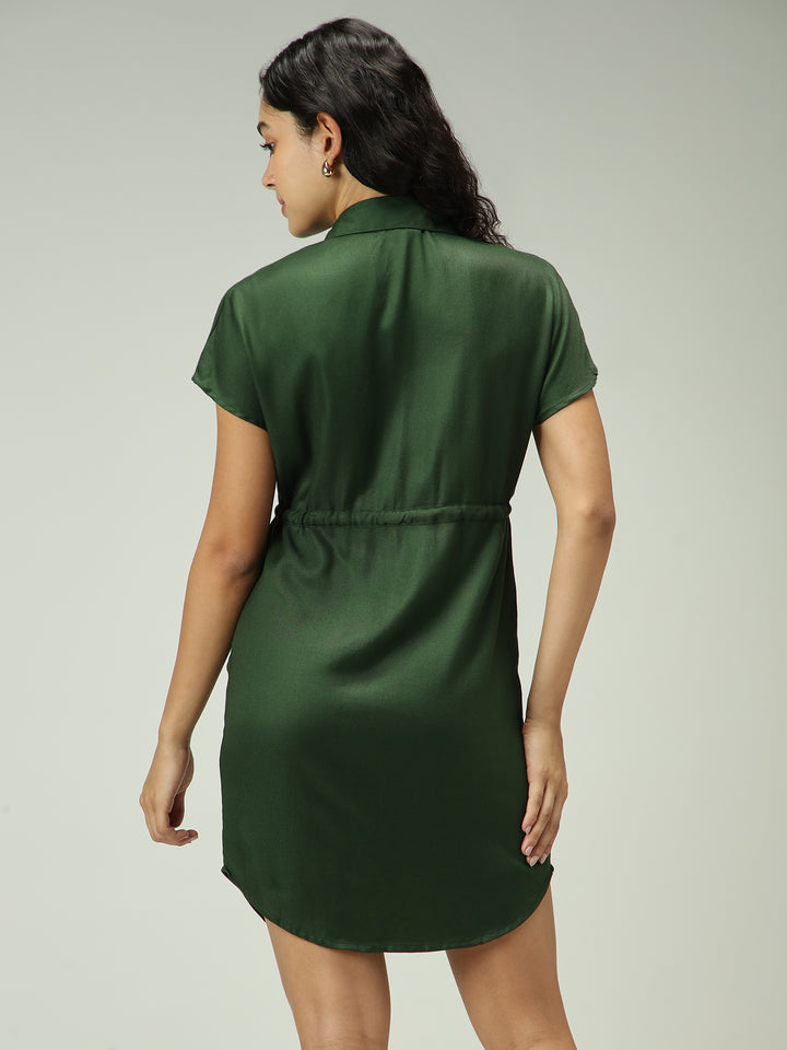 Olive Shirt Dress With Elasticated Waist