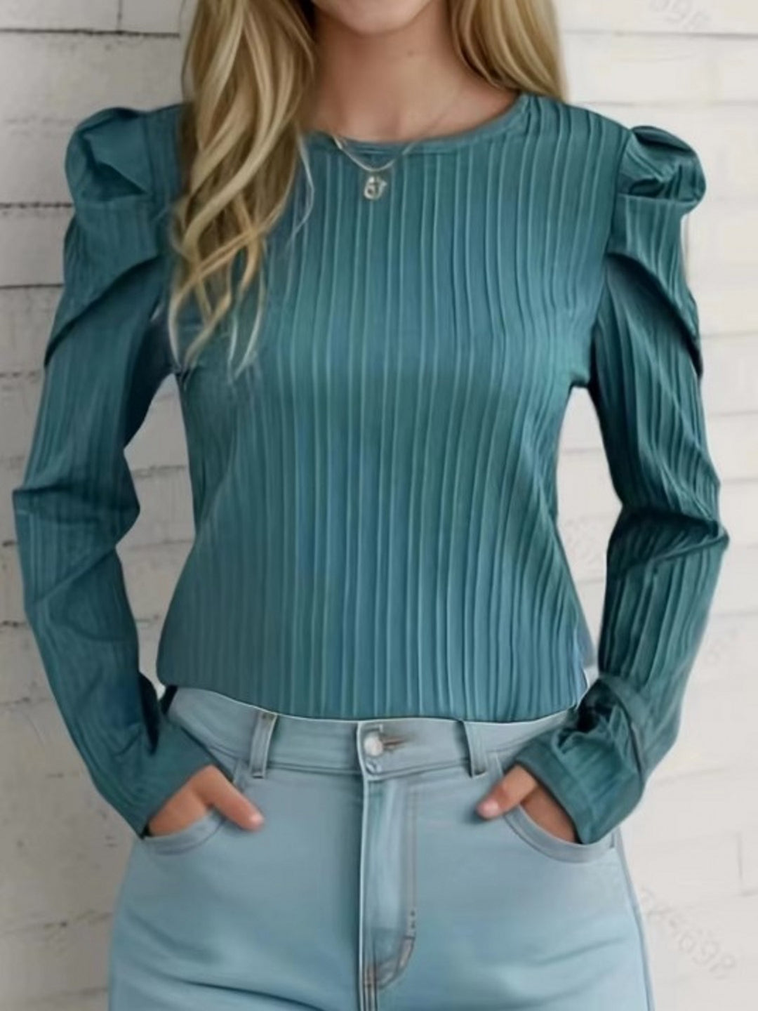 Olive Full Puff Sleeves Top