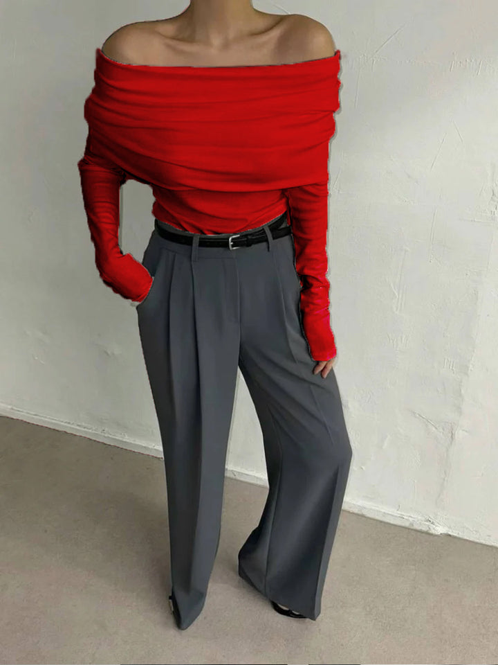 Red Off-Shoulder Solid Sweater