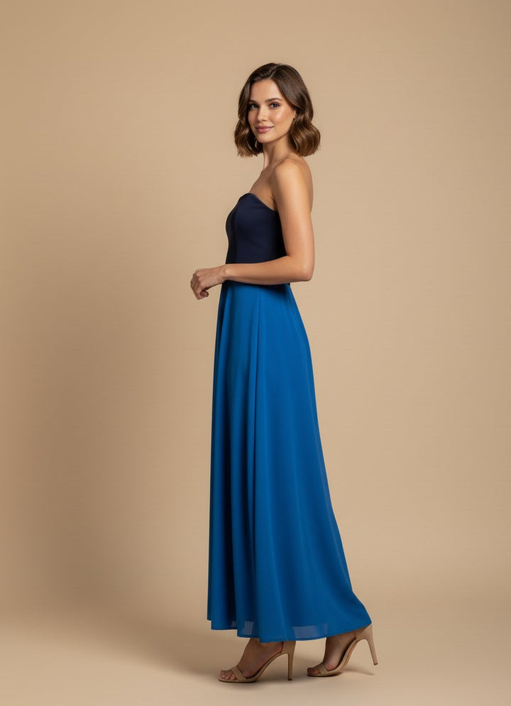 Blue Strapless Smocked Dress