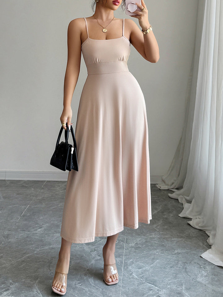 Cream Strappy Solid Cinched Waist Dress