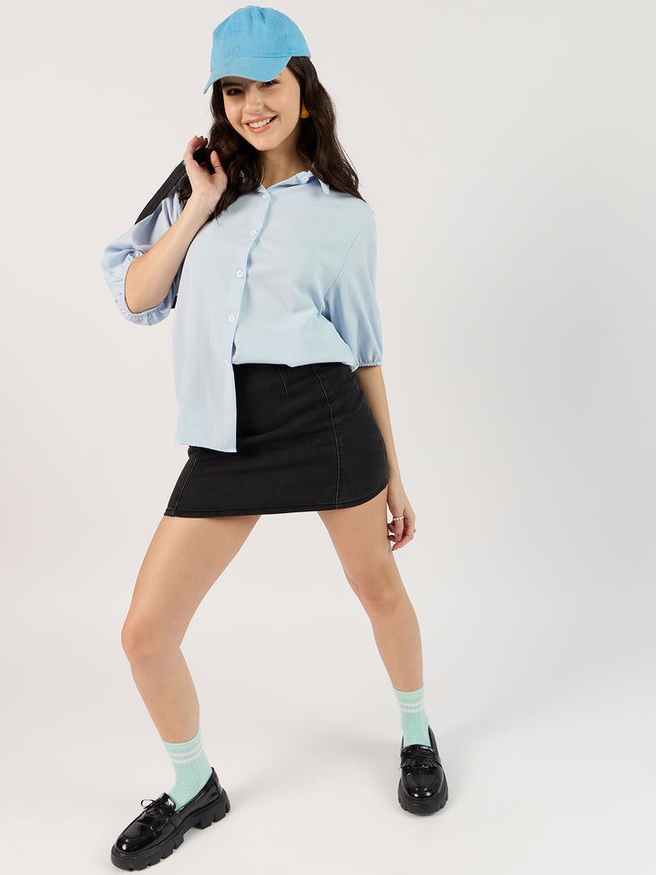 Solid Blue Boxy Shirt