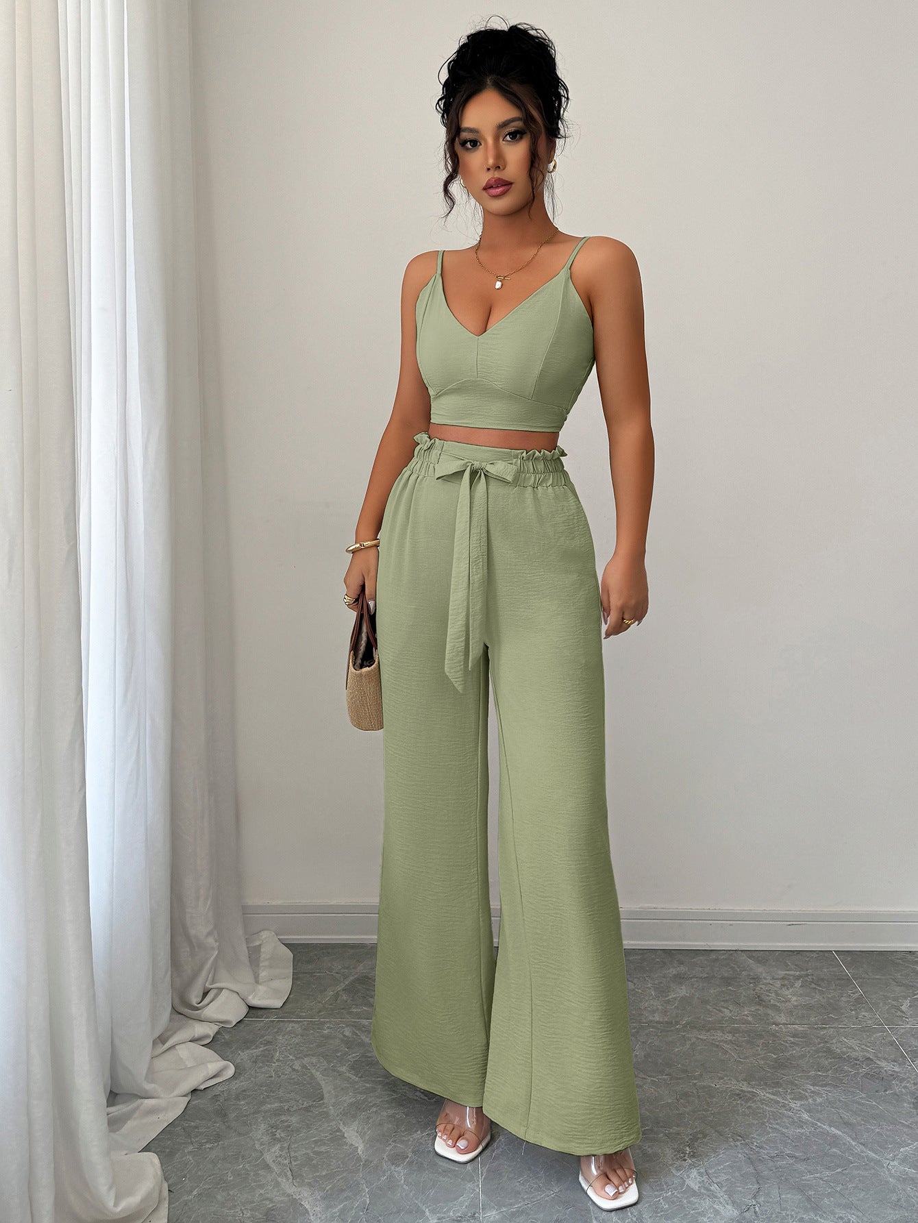 Olive Cami Top And Pants Co-Ord Set