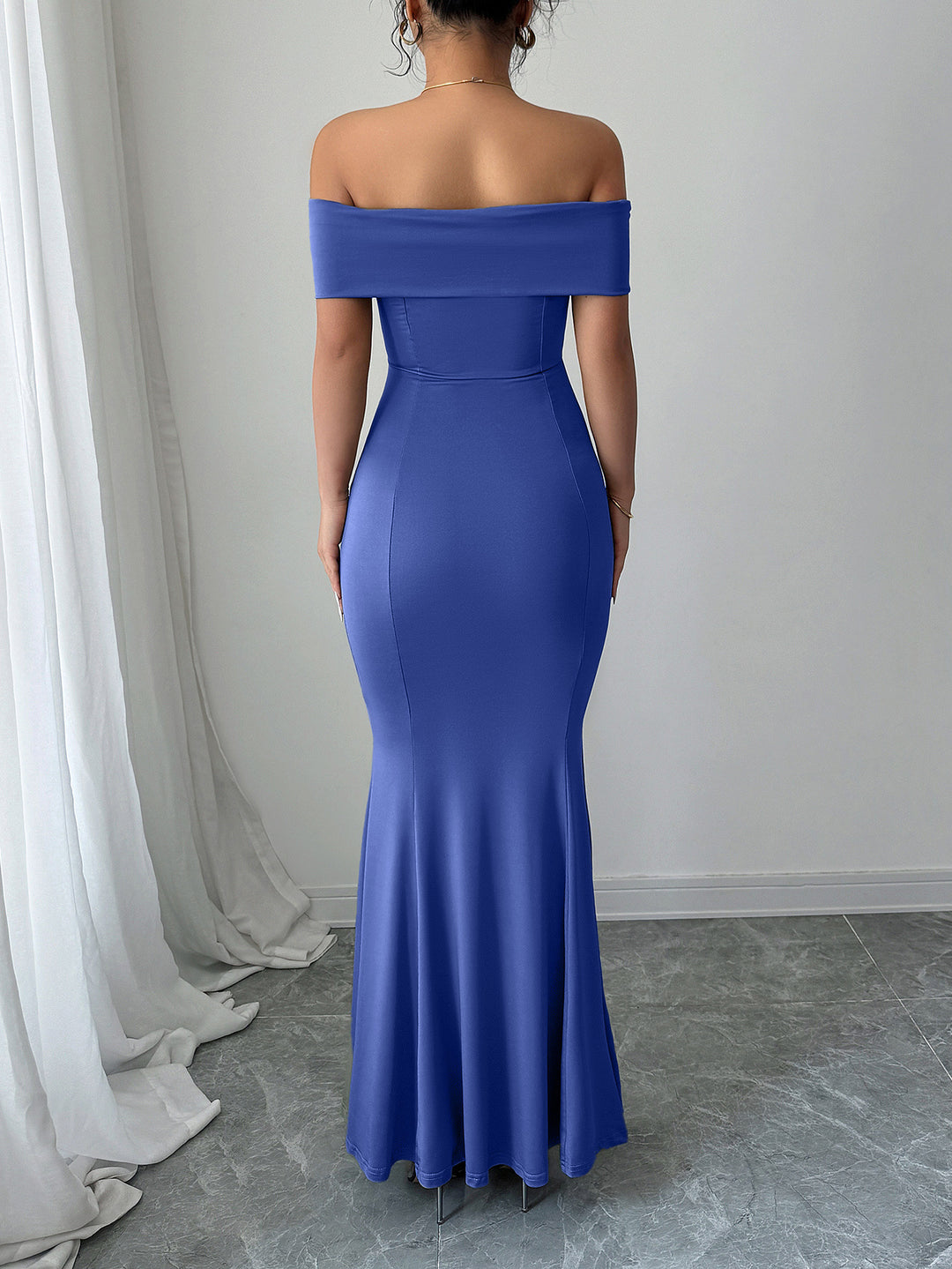 Blue Off-Shoulder Maxi Dress