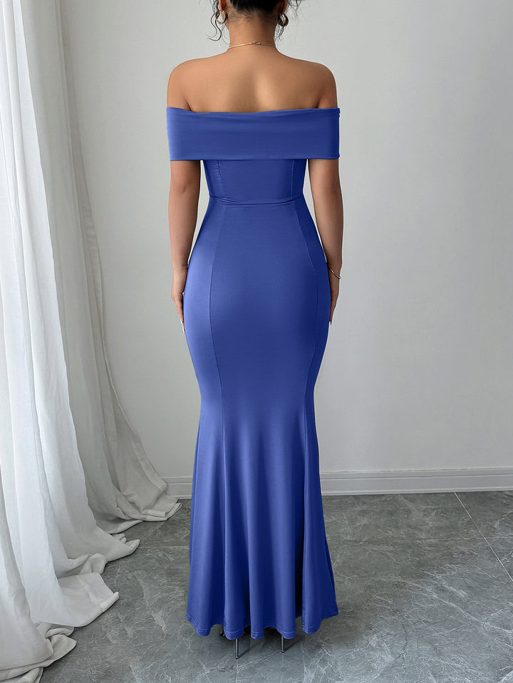 Blue Off-Shoulder Maxi Dress