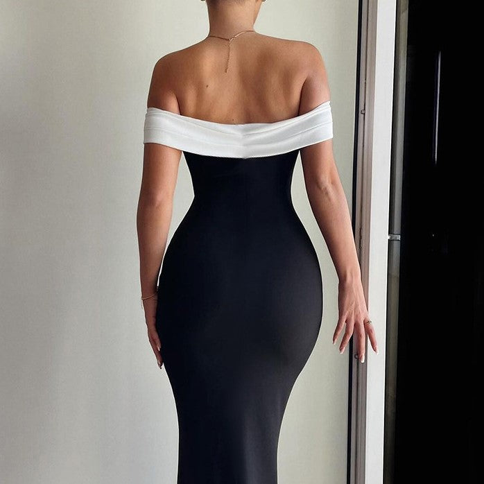 Black Contrast Bodycon Maxi Dress