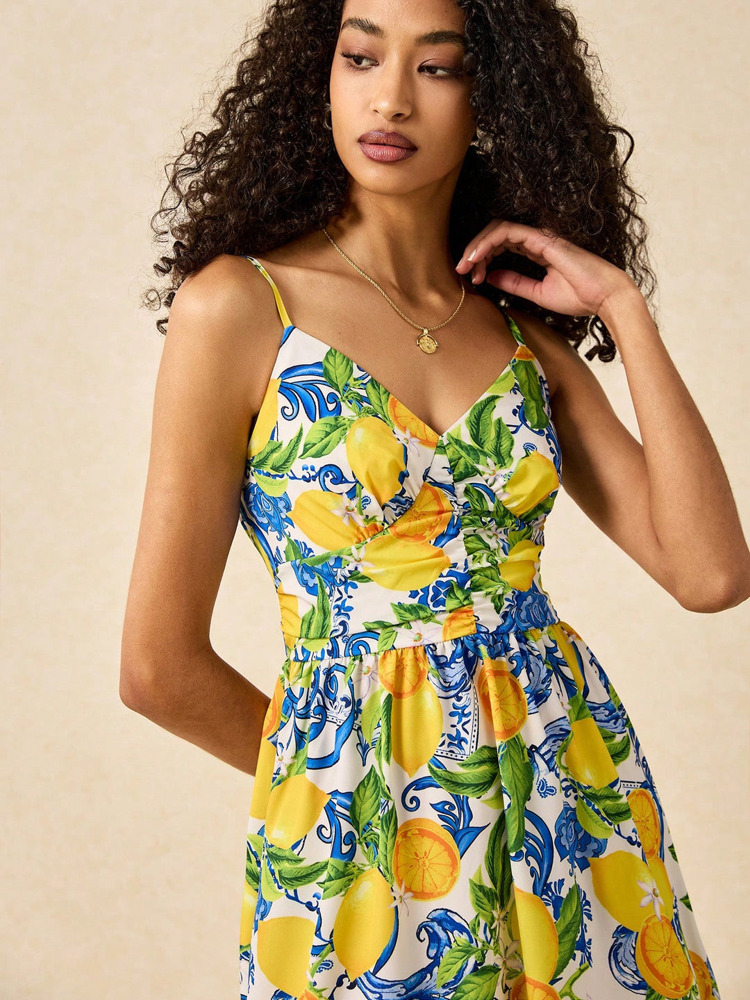 Yellow Strappy Printed Thigh High Slit Dress