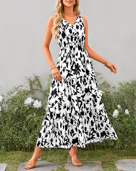 White V Neck Printed Cinched Waist Dress