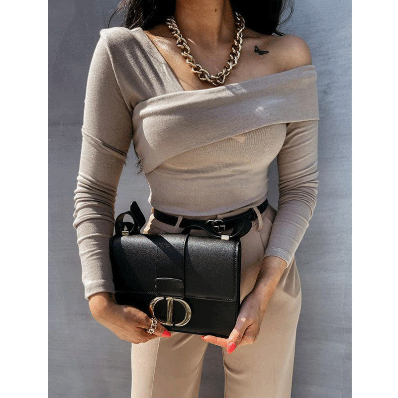 Khaki Off-Shoulder Criss Cross Detailing Top