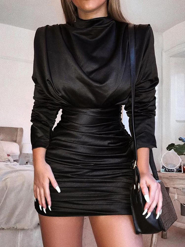 Black Power Shoulder Rouched Dress