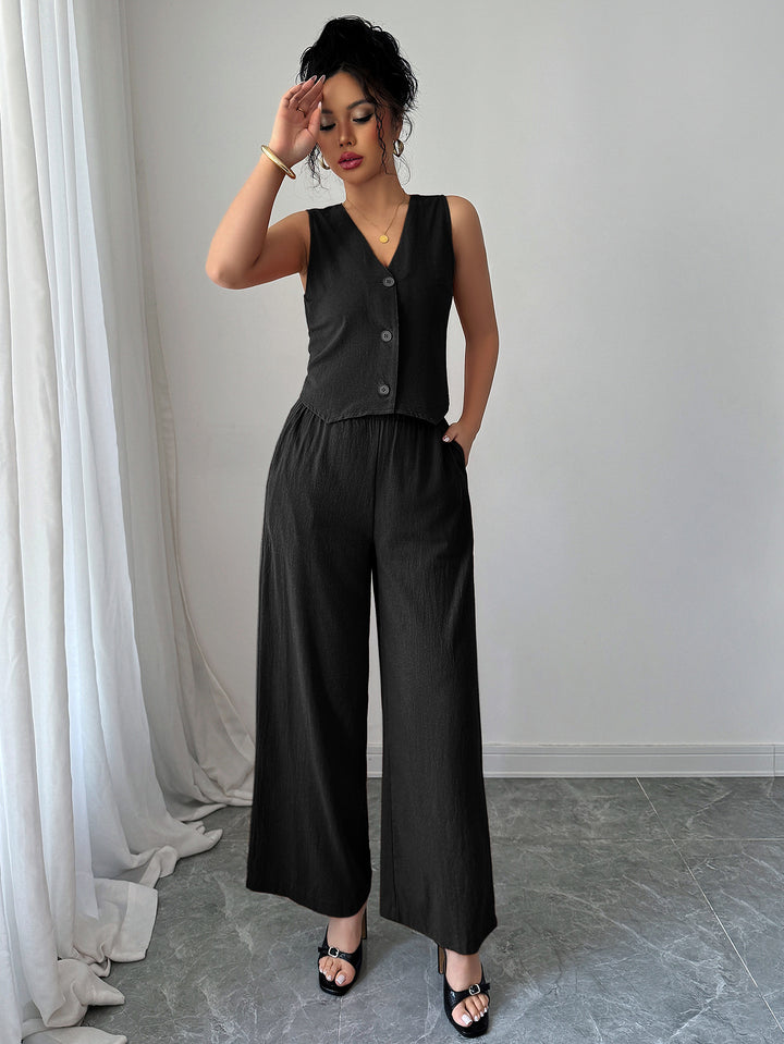 Black Regular Vest And Pant Co-Ord