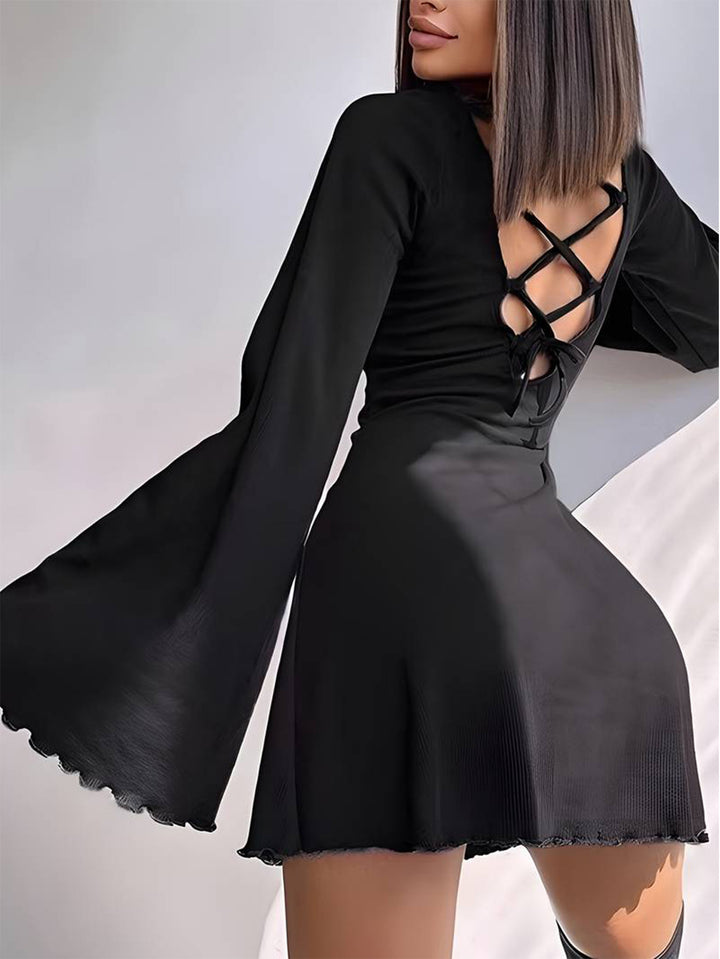 Black Bell Sleeved Mini Dress