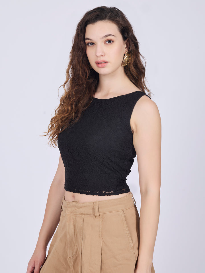 Black Fitted Lace Top