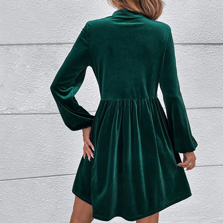 Green Mandarin Collared Tie Up Dress