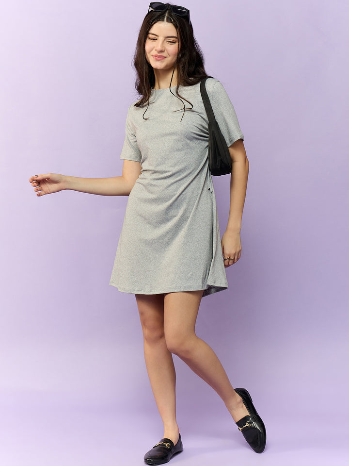 Grey Side Ruched Tee Dress
