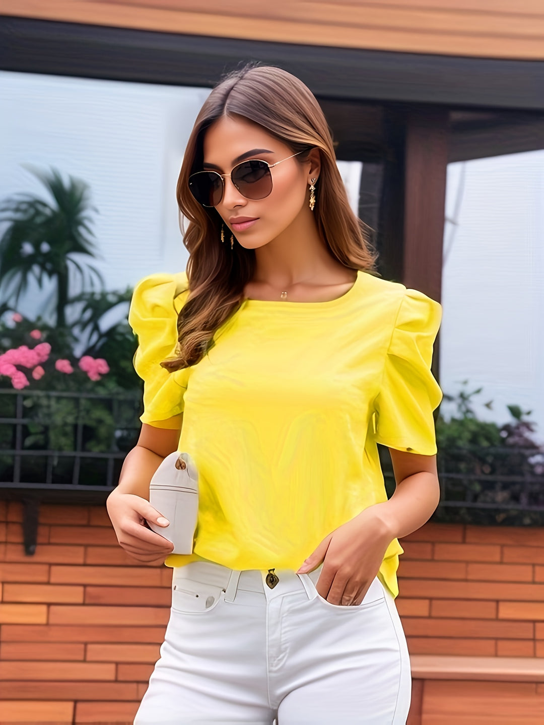 Half Puff Sleeves Yellow Top