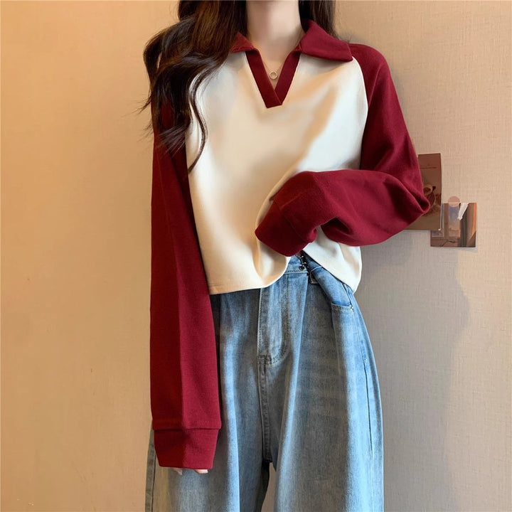 Red Colour Block Sweatshirt