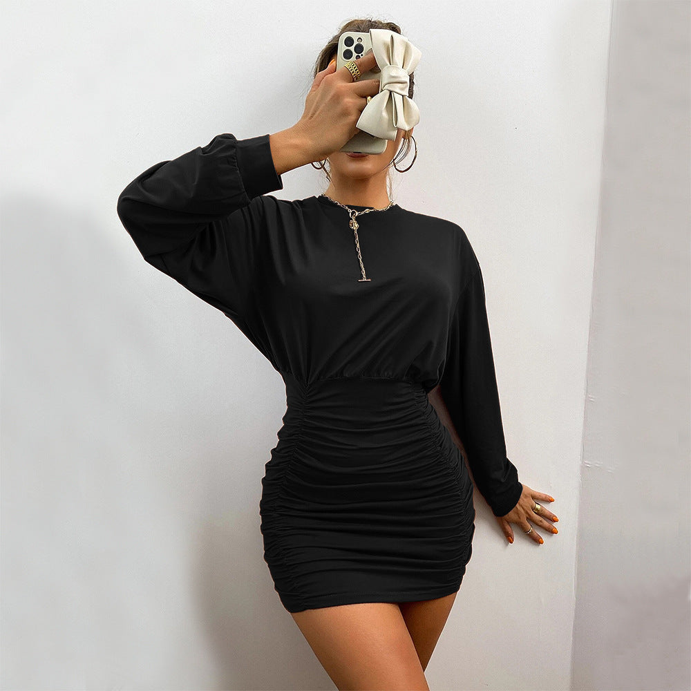 Black Full Sleeved Ruched Bodycon Dress