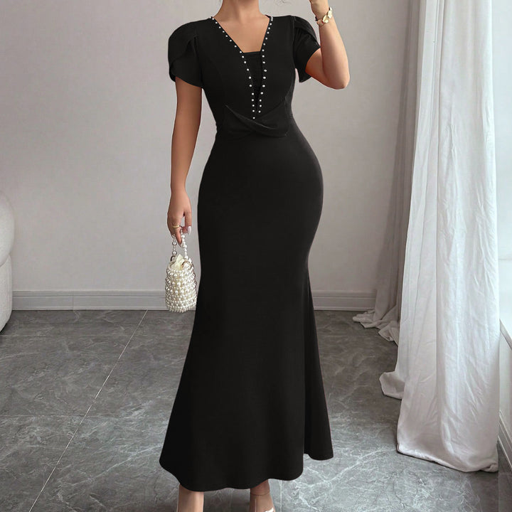 Black Petal Sleeve V-Neck Dress