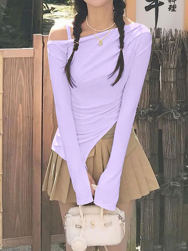 Blue Cold Shoulder Sheer Tie Up Top