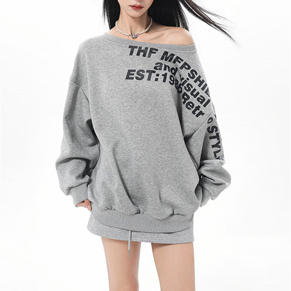 Grey Off-Shoulder Oversized Sweatshirt