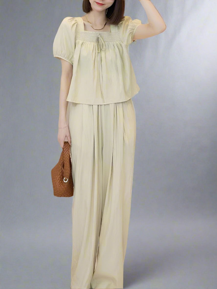 Cream Blouse And Pants Co-Ord Set