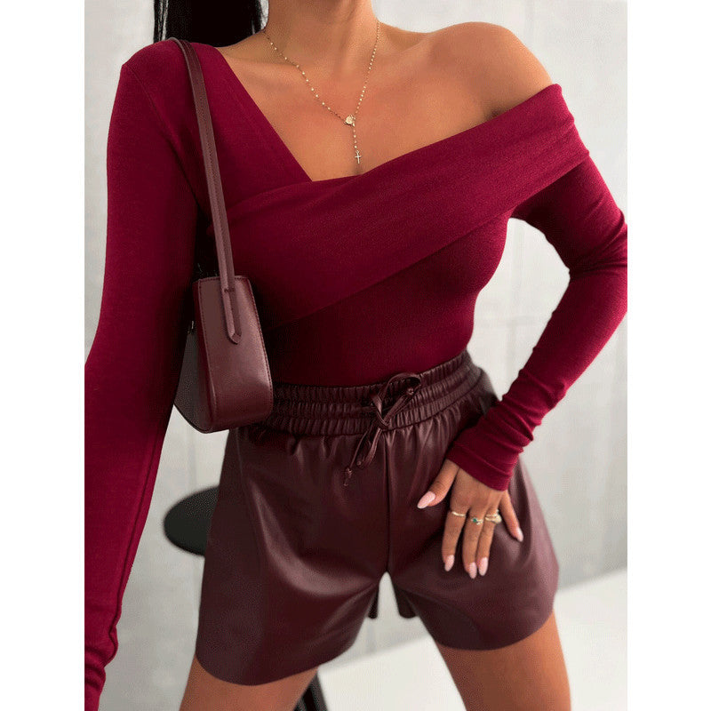 Red Off-Shoulder Criss Cross Detailing Top
