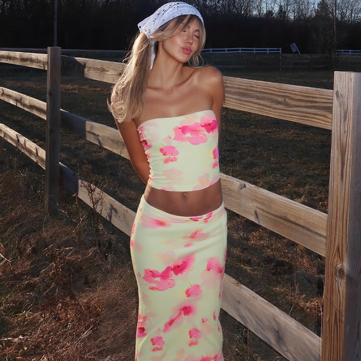 Yellow Tube Top With Skirt Co-Ord Set