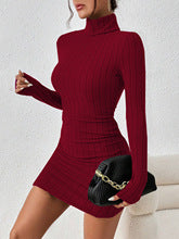 Wine Full Sleeved High Neck Bodycon Dress