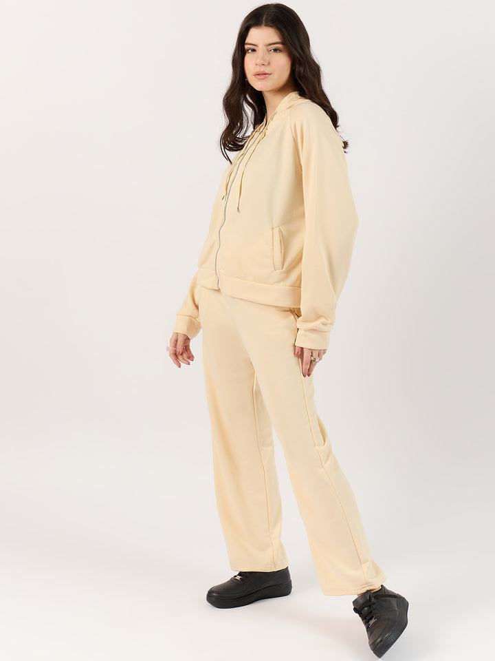 Solid Beige Hoodie Co-Ord Set