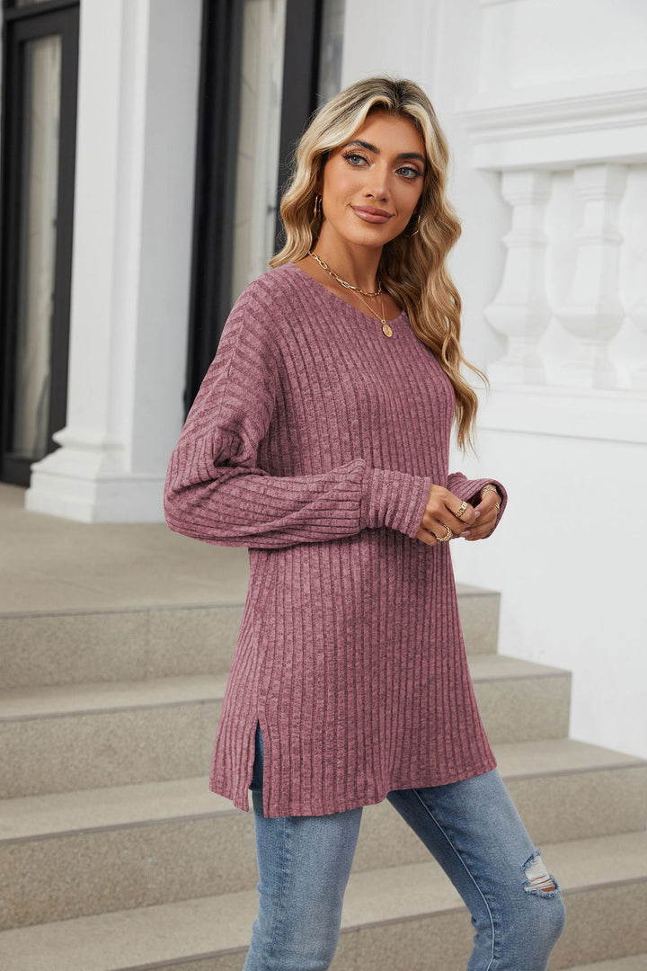 Mauve Full Sleeves Round Neck Sweaters