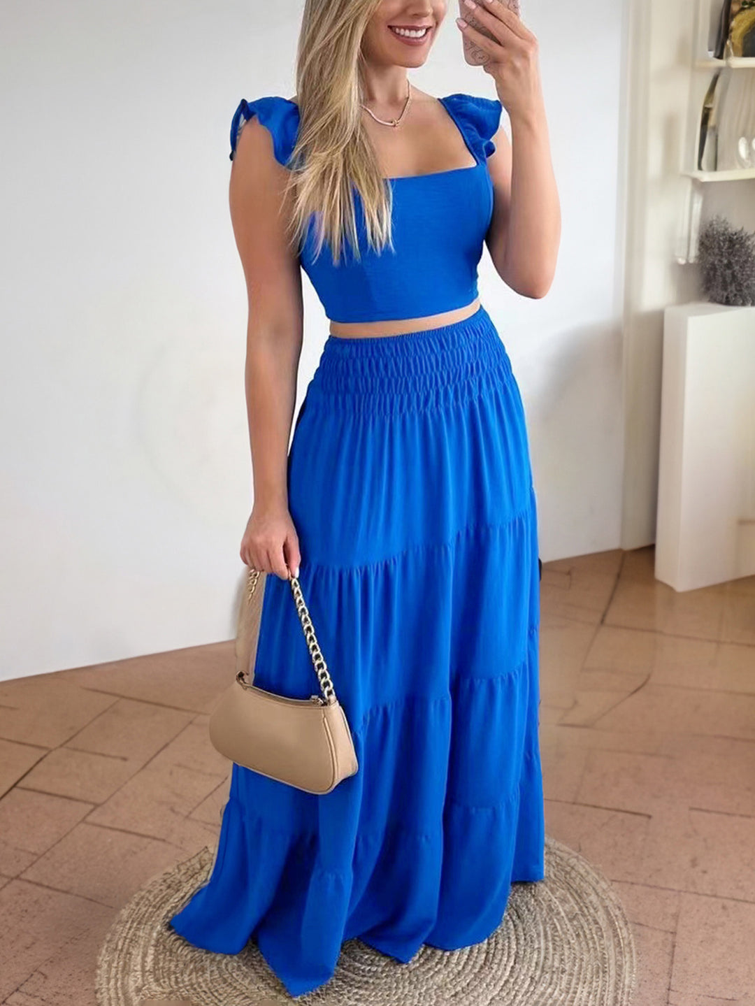 Blue Beachy Top And Skirt Co-Ord Set