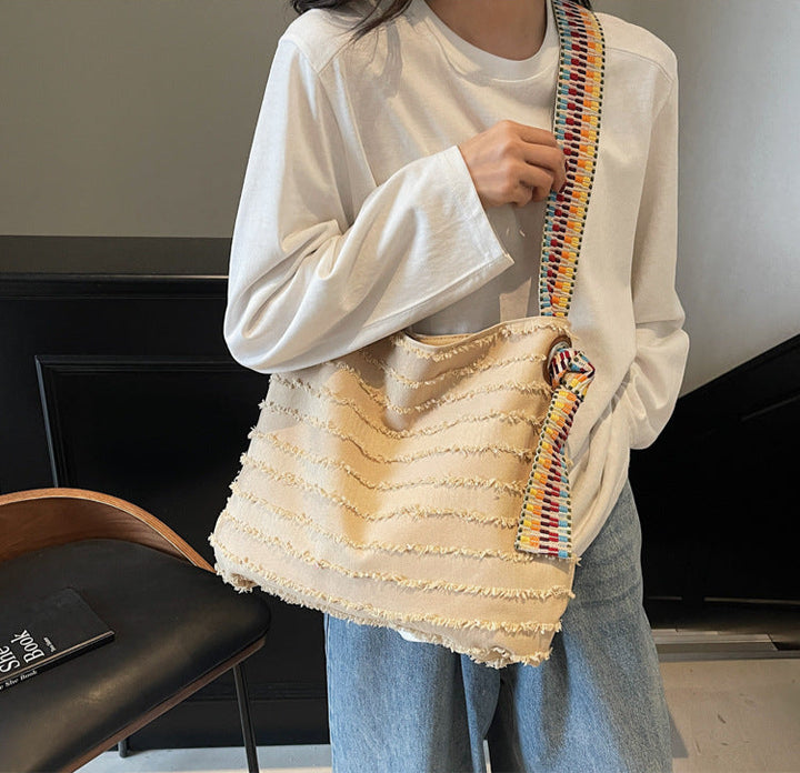 Khaki Boho Fringe Tote Bag