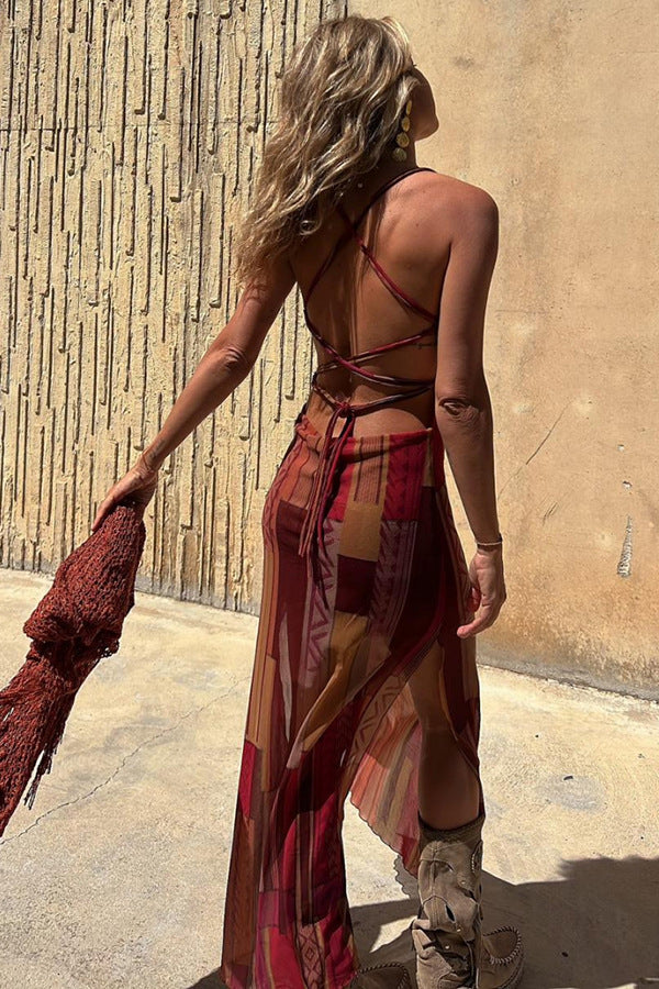 Red Spaghetti Strap Side Slit Dress