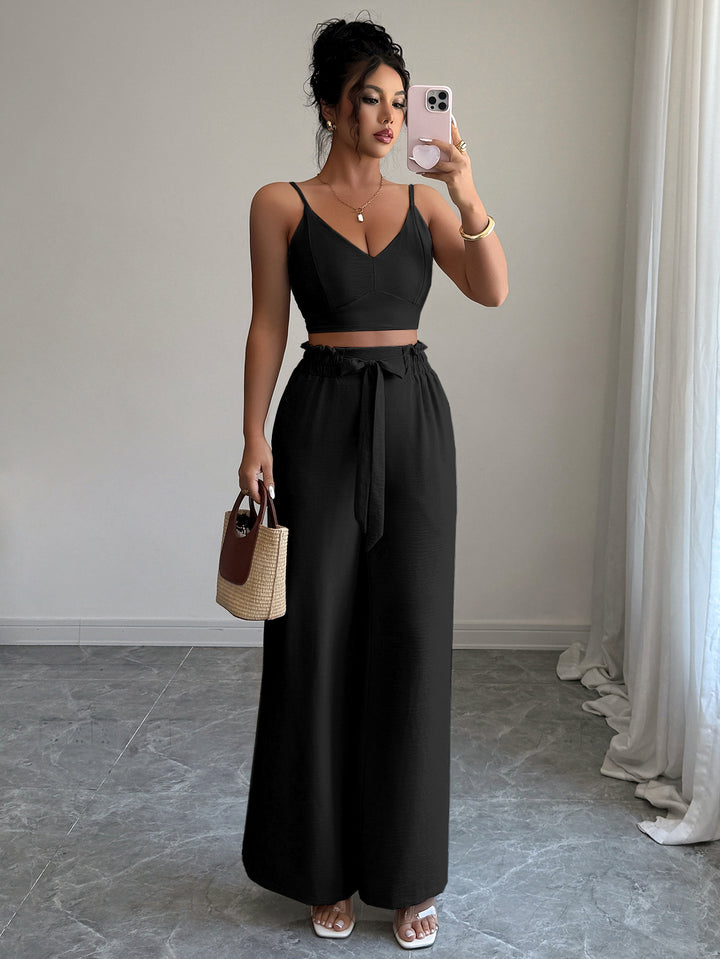Black Cami Top And Pants Co-Ord Set