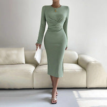Green Full Sleeve Front Twisted Dress
