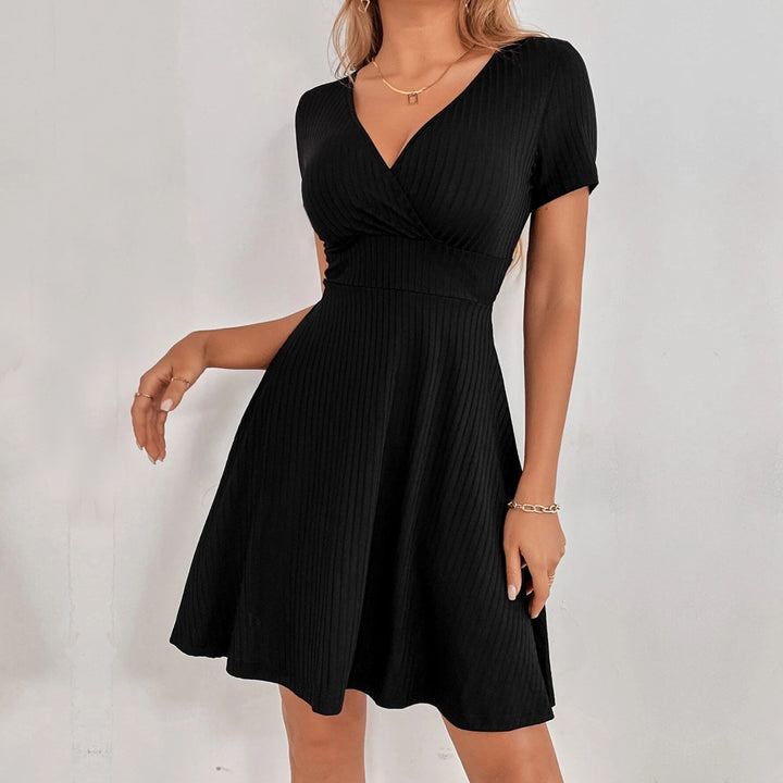 Black Half Sleeved Back Cut-Out Skater Dress