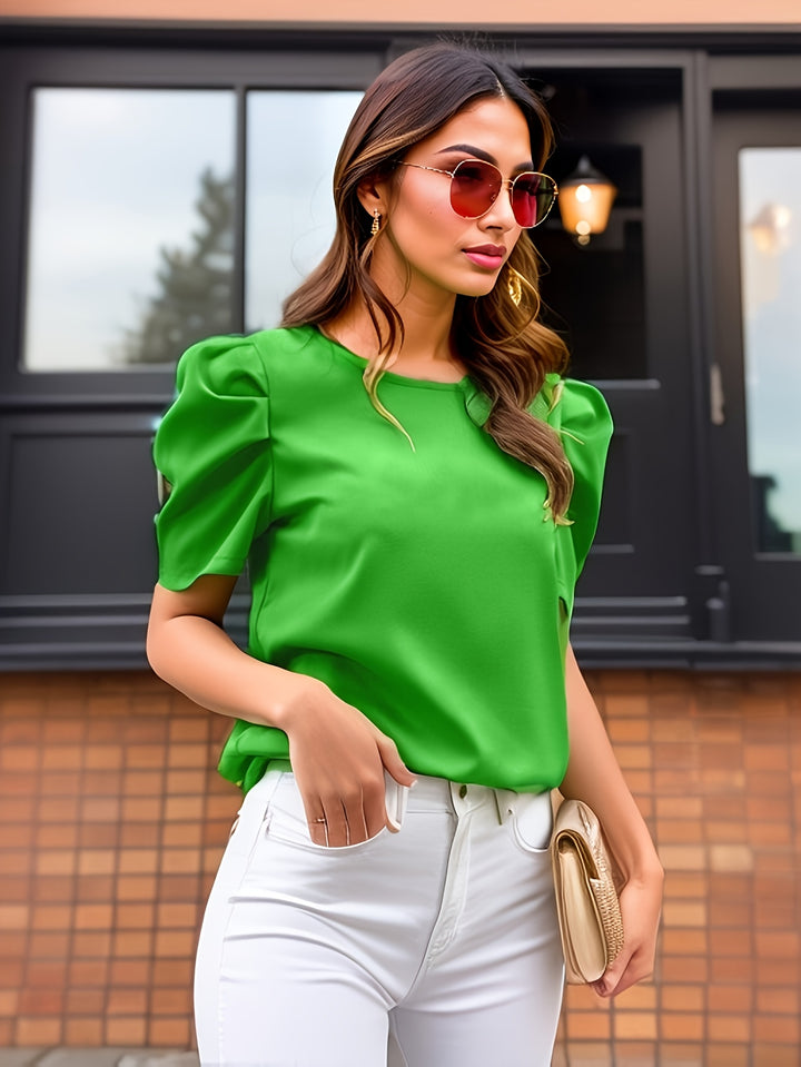 Green Half Puff Sleeves Top