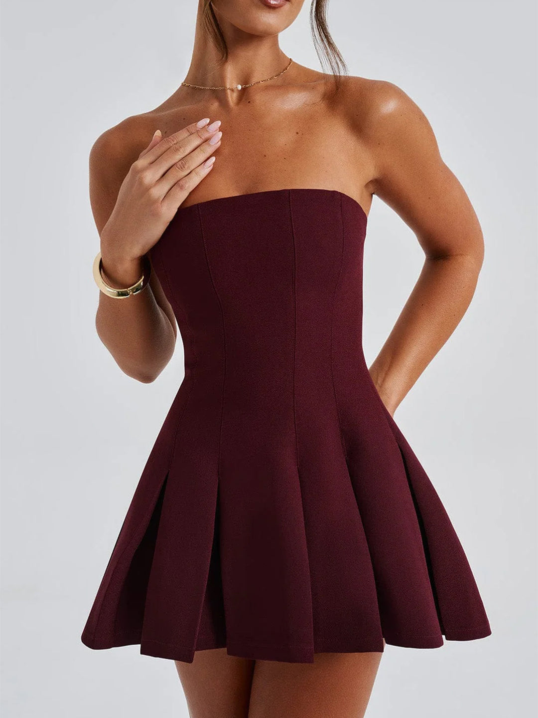 Wine Halter Neck Skater Dress