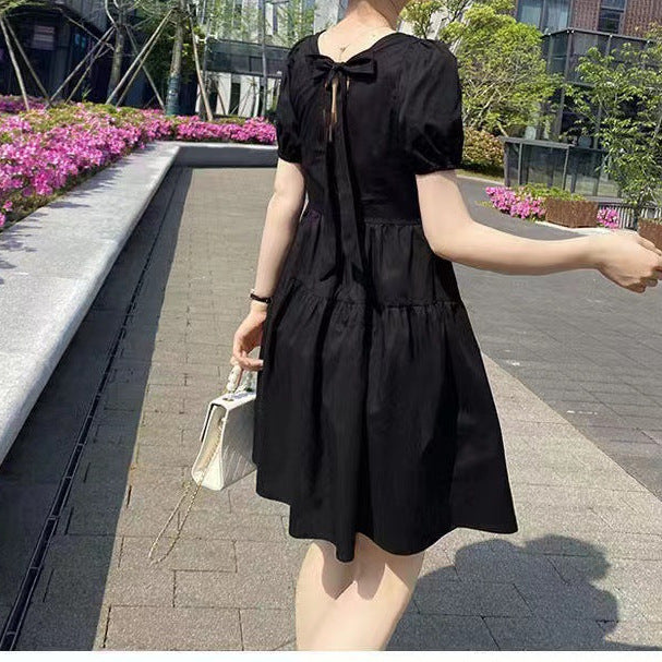 Black Back Bow Detailed Solid Mini Dress