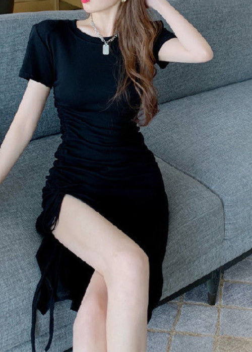 Solid Black Short Sleeves Bodycon Dress