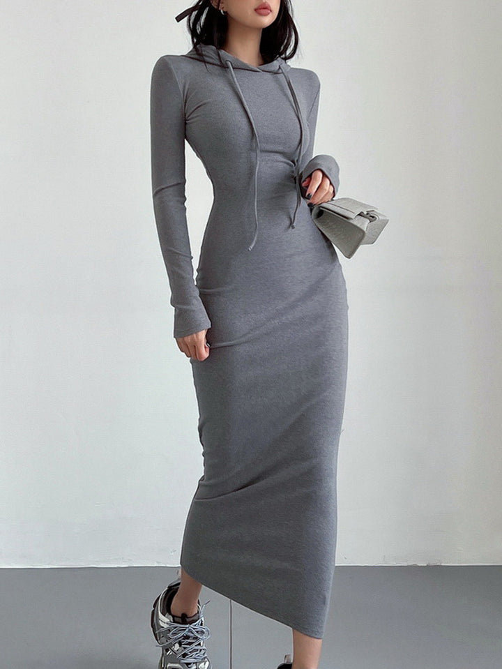Solid Grey Hooded Bodycon Dress
